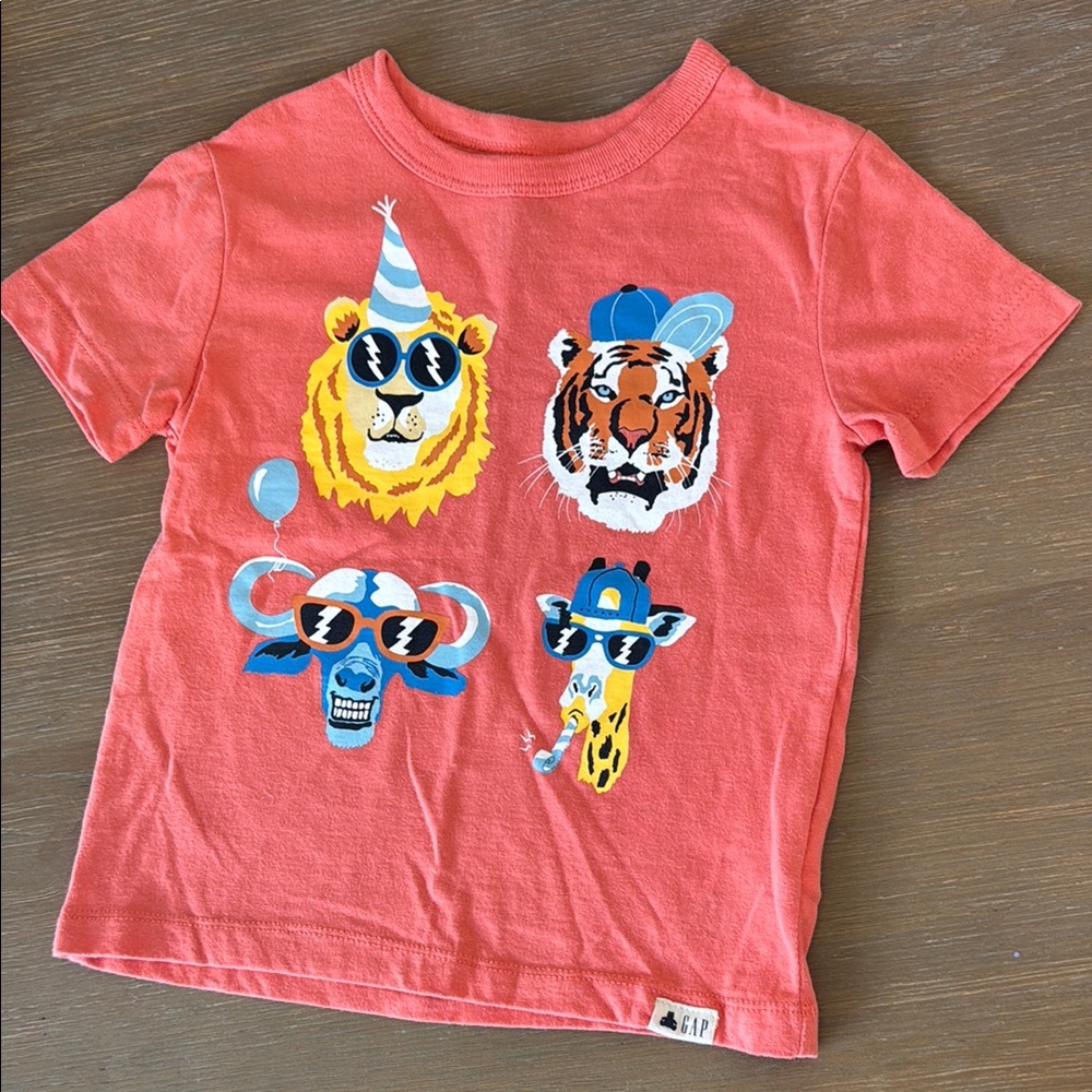 GAP baby 18-24 month Orange Short Sleeve Tee with Playful Party Animal Graphics